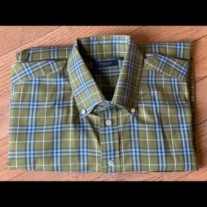 Burberry London mens XL olive & blue Nova check button down long sleeve SHIRT